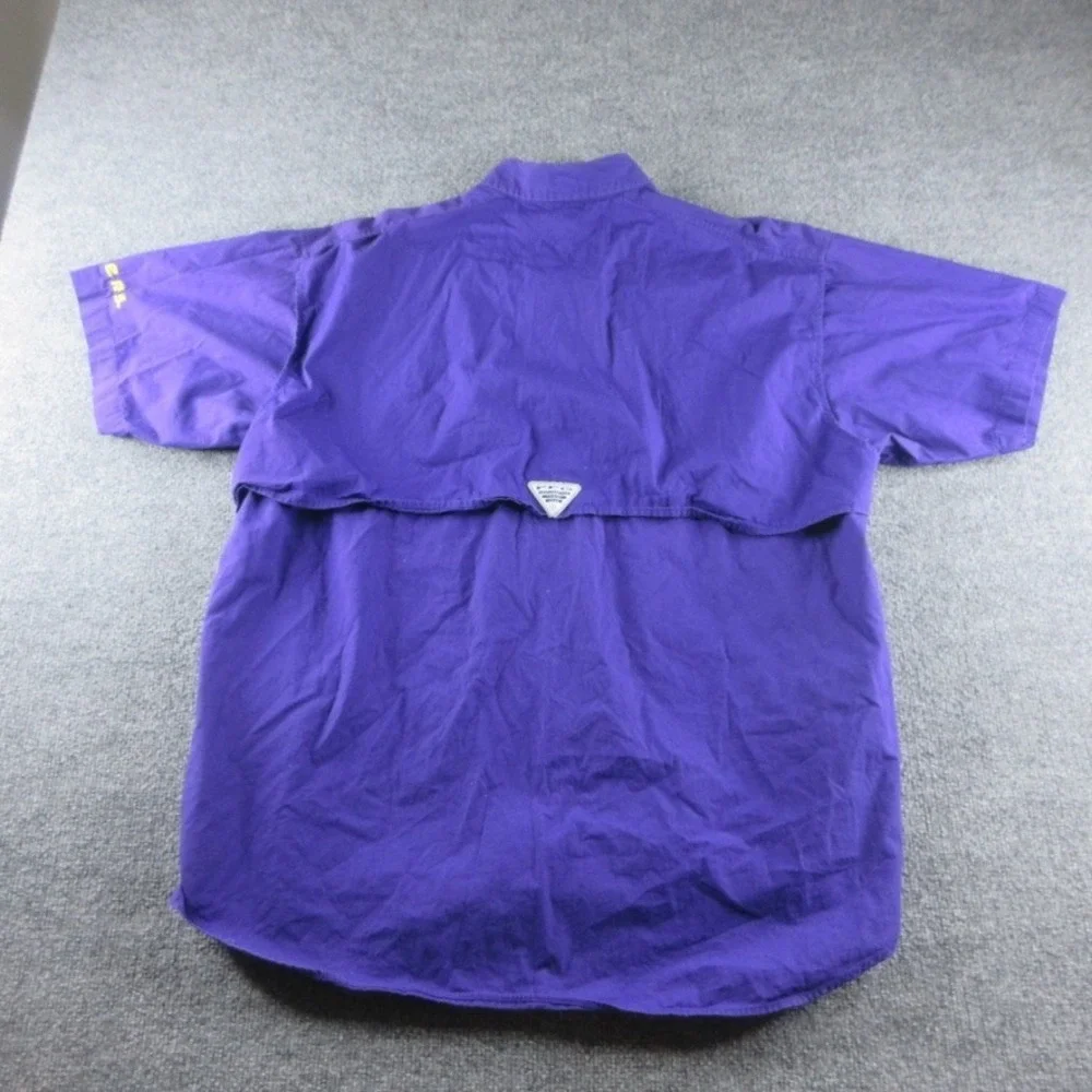LSU Tigers Shirt Mens L Purple Columbia PFG Short Sleeve Button Up Fishing NCAA